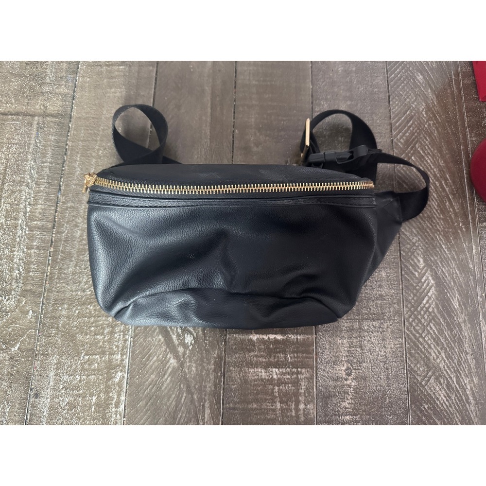 Unbranded‎ Black Faux Leather Zipper Bum Bag Leopard Print Lined